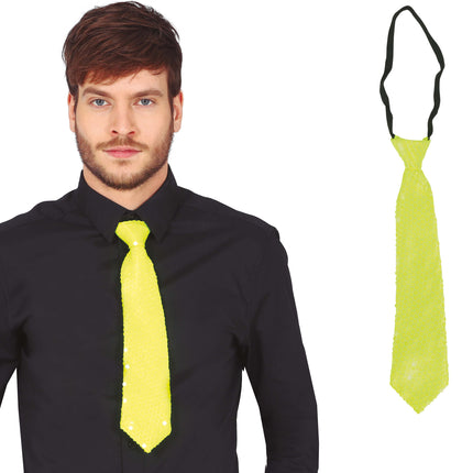 Cravatta giallo neon glitterata 37 cm