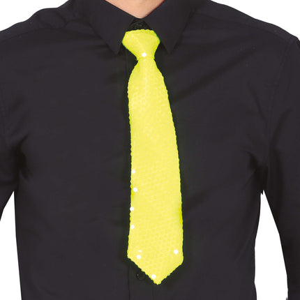 Cravatta giallo neon glitterata 37 cm