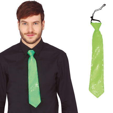 Cravatta verde neon glitterata 37 cm