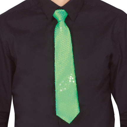 Cravatta verde neon glitterata 37 cm