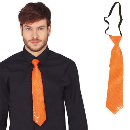 Cravatta arancione neon glitterata 37 cm
