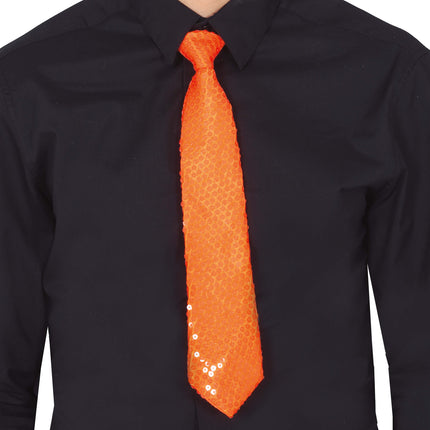 Cravatta arancione neon glitterata 37 cm