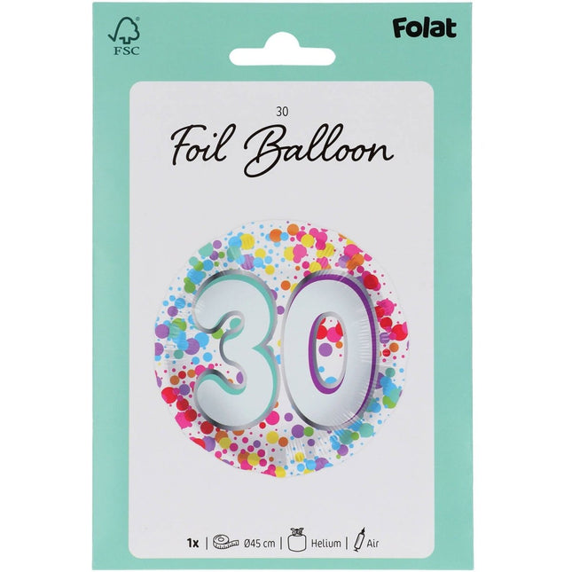 30 Jaar Helium Ballon Leeg 45cm van Folat koop je bij Partywinkel