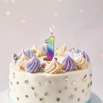 Candela Arcobaleno 1 Anno Metallica 8cm