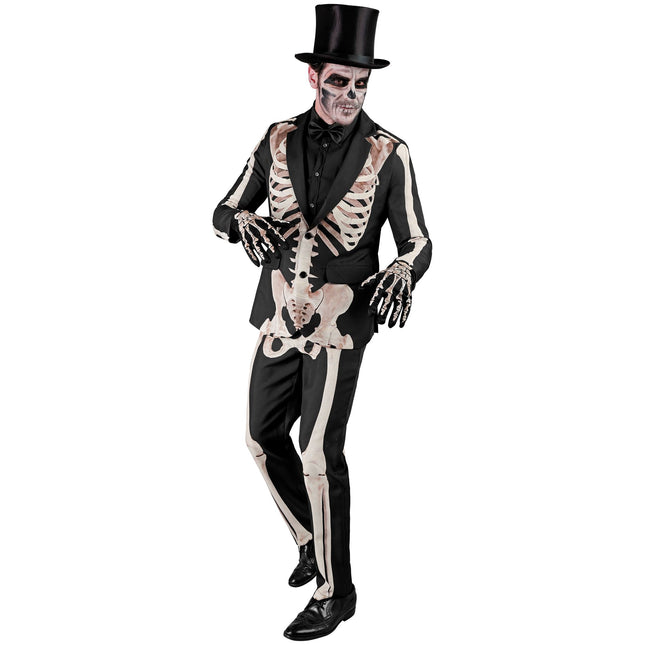 Costume Halloween Uomo Bianco Nero Scheletro 2 pezzi