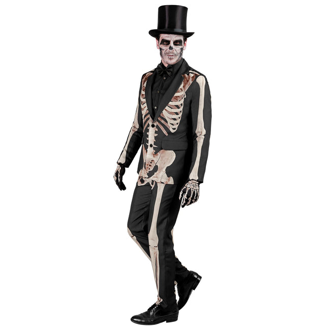 Costume Halloween Uomo Bianco Nero Scheletro 2 pezzi