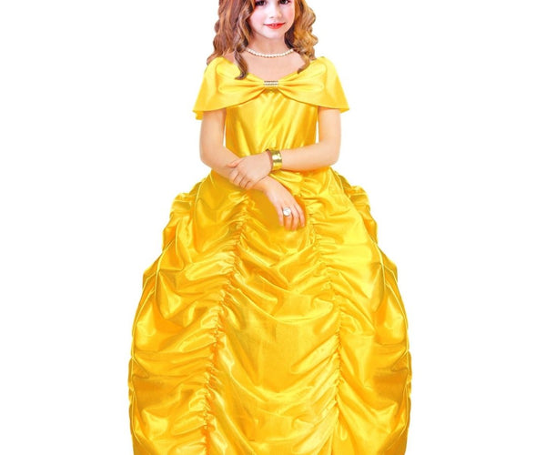 Vicloon Belle Cosplay Costume, Principessa Belle Carnevali Costume Vestito Da Ragazza Con Principessa Corona Principessa Bacchetta Festa Di Compleanno Natale Holloween Cosplay Party 130cm