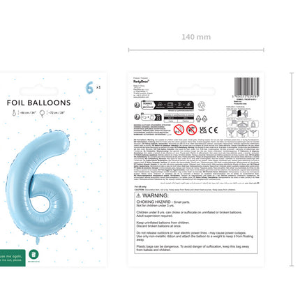 Palloncino figura 6 anni azzurro vuoto 72 cm