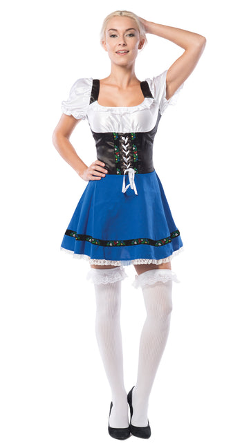 Abito Dirndl Oktoberfest Blu Bianco con fiocco