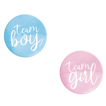 Bottoni per la rivelazione del sesso Team Boy e Team Girl 3cm 10pz