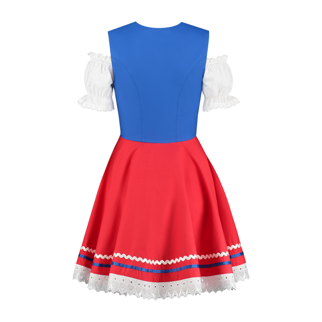 Abito Dirndl Oktoberfest Rosso Blu Donna 2 Pezzi