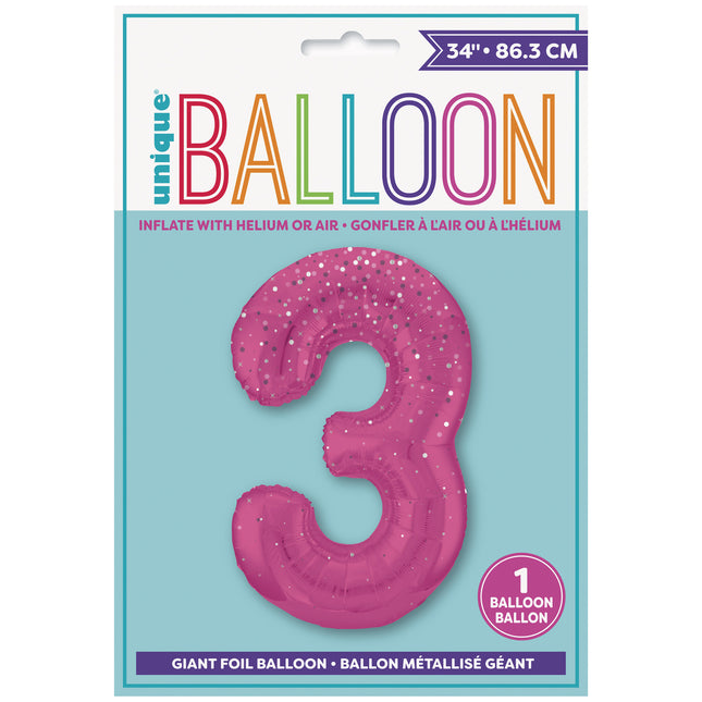 Palloncino figura 3 anni a pois rosa 86cm