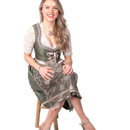 Rosa Bianco Crema Abito Dirndl Oktoberfest Donna Jaquard Grigio