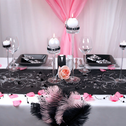 Tessuto d'Organza Nero Fiori d'Argento 36cm 9m