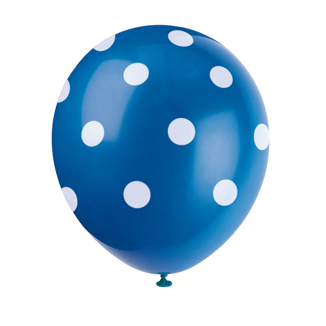 Palloncini blu a pois bianchi 30 cm 6 pezzi