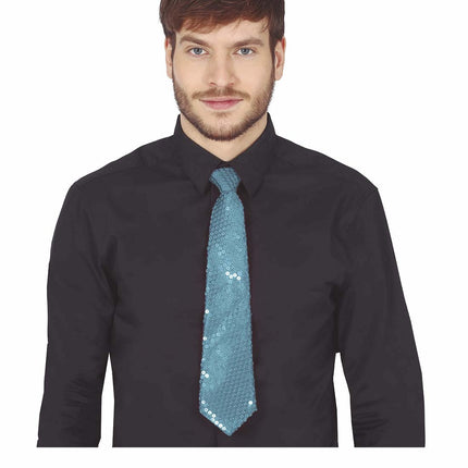 Cravatta azzurra con paillettes 35 cm