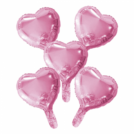 5 palloncini in foil a cuore con cannuccia di carta 9" rosa baby