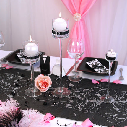 Tessuto d'Organza Nero Fiori d'Argento 36cm 9m