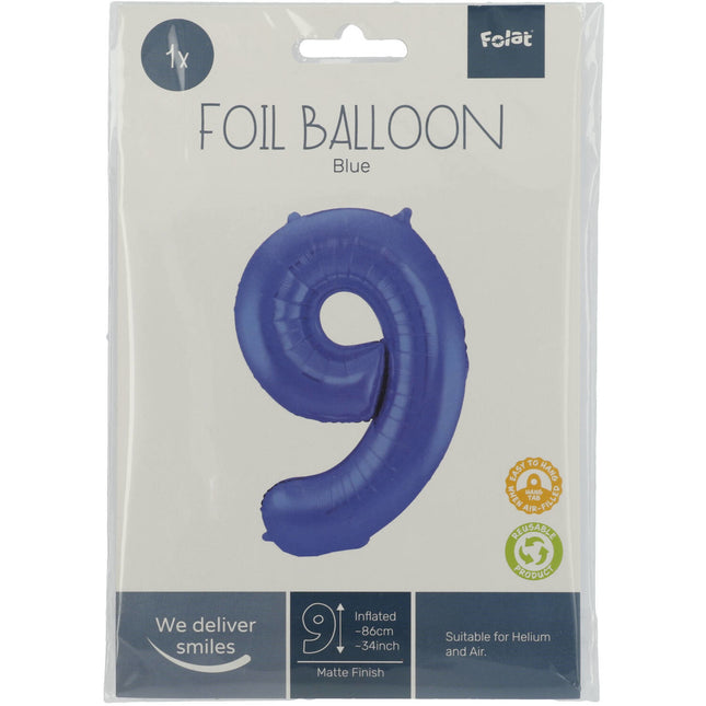Palloncino Foil Figura 9 Blu Opaco XL 86cm vuoto