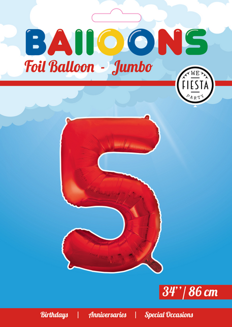 Palloncino Foil Figura 5 Rosso XL 86cm vuoto