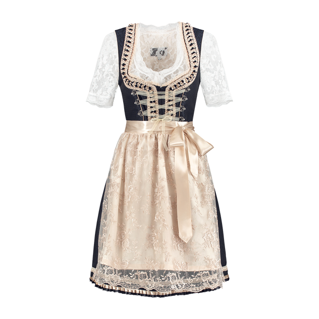 Abito Dirndl Bianco Blu Oktoberfest Donna 2 Pezzi