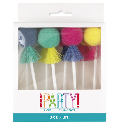Toppers per cupcake colorati Pom Pom & Nappe 8pcs