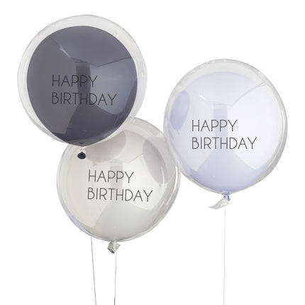 Palloncini blu Happy Birthday a doppio strato 45cm 3pz