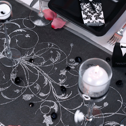 Tessuto d'Organza Nero Fiori d'Argento 36cm 9m