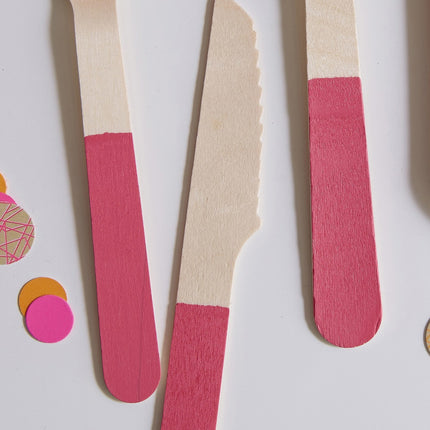 Posate rosa in legno 18 pezzi