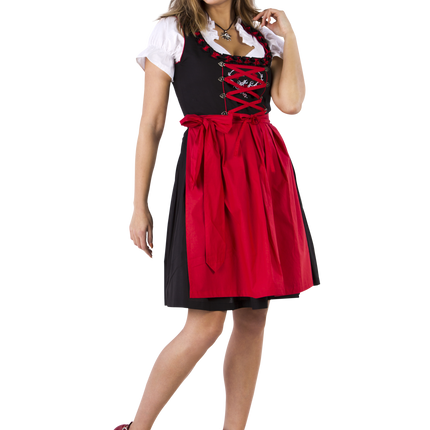 Abito Dirndl nero rosso Oktoberfest Donna