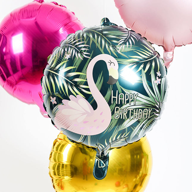 Palloncino ad elio Happy Birthday Flamingo vuoto 45 cm
