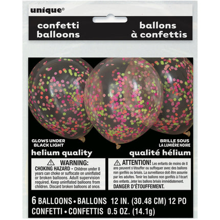 Palloncini a coriandoli colorati al neon da 30 cm 6 pezzi