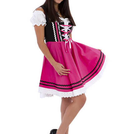 Abito Dirndl Oktoberfest Nero Rosa Donna 2 Pezzi