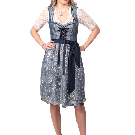 Abito Dirndl Blu Argento Oktoberfest Donna 2 Pezzi