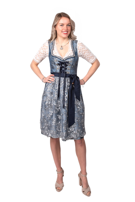 Abito Dirndl Blu Argento Oktoberfest Donna 2 Pezzi