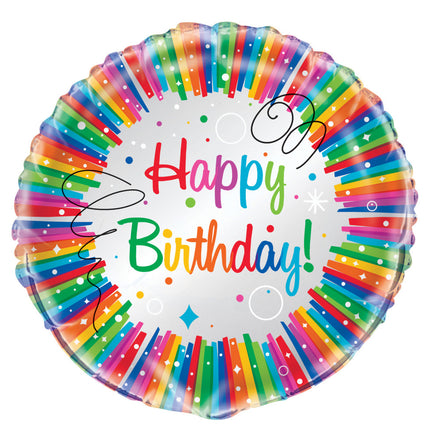 Palloncino ad elio Happy Birthday Ribbons Rainbow 45cm vuoto