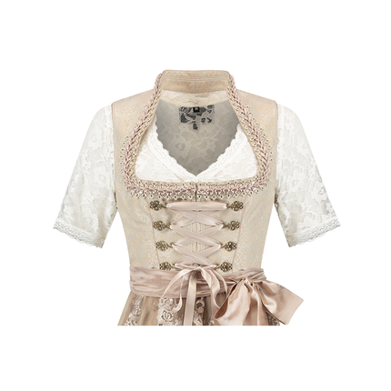 Rosa Bianco Crema Abito Dirndl Oktoberfest Donna Jaquard