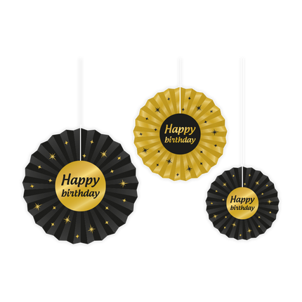 Ventagli di carta Happy Birthday Set 20-40cm 3 pezzi