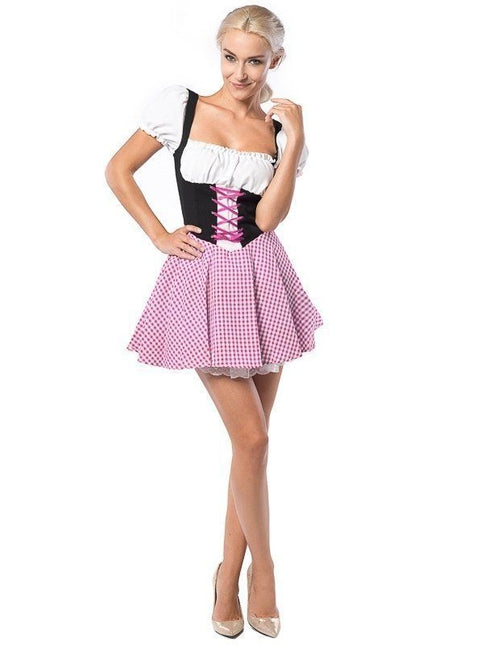 Abito Dirndl Oktoberfest a scacchi rosa