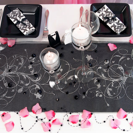 Tessuto d'Organza Nero Fiori d'Argento 36cm 9m