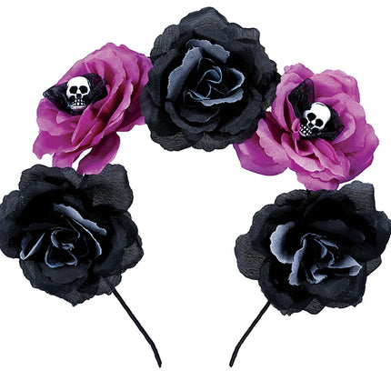 Cerchietto di Halloween nero viola con fiori