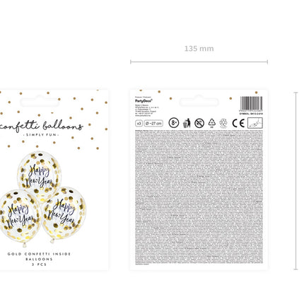 Palloncini con coriandoli Buon Anno 27cm 3pz