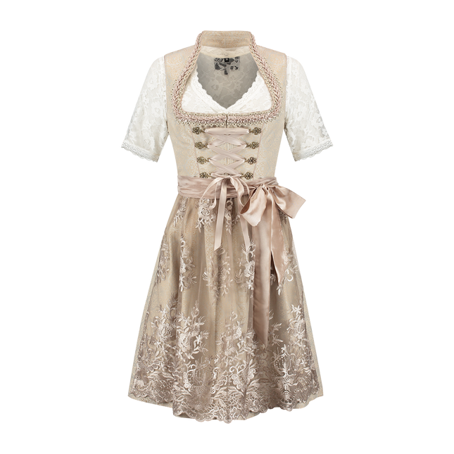 Rosa Bianco Crema Abito Dirndl Oktoberfest Donna Jaquard