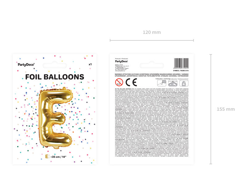 Palloncino in foil Lettera E Oro Vuoto 35cm