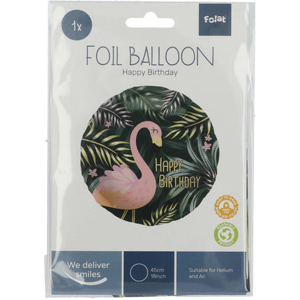 Palloncino ad elio Happy Birthday Flamingo vuoto 45 cm