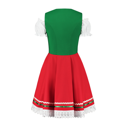 Abito Dirndl Oktoberfest Rosso Verde Donna 2 Pezzi