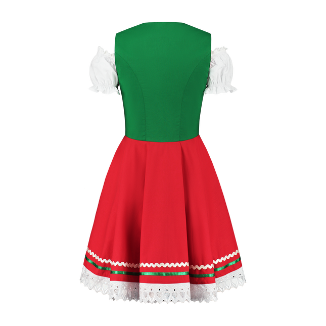 Abito Dirndl Oktoberfest Rosso Verde Donna 2 Pezzi