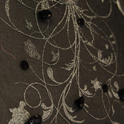 Tessuto d'Organza Nero Fiori d'Argento 36cm 9m