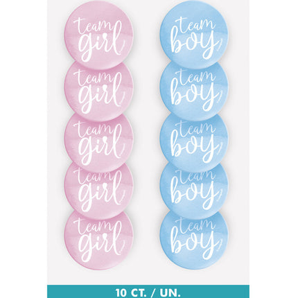 Bottoni per la rivelazione del sesso Team Boy e Team Girl 3cm 10pz