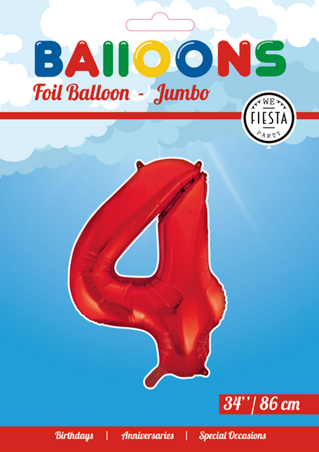 Palloncino Foil Figura 4 Rosso XL 86cm vuoto